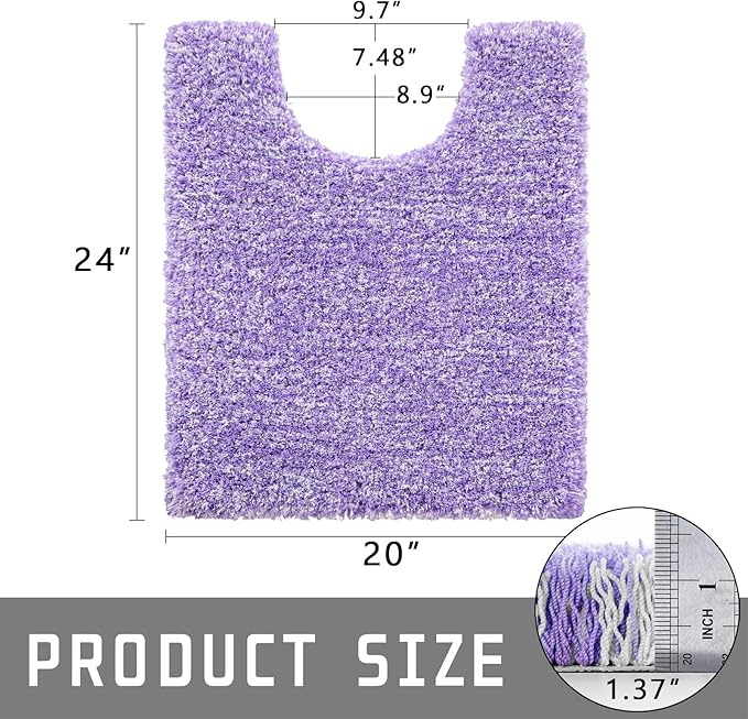 Yimobra Toilet Rugs U Shaped Washable 24x20, Ultra Soft and Water Absorbent Bath Mats, Non Slip Fluffy Shaggy Luxury Microfiber Contour Bath Rugs for Toilet, Dry Quick, Purple and White