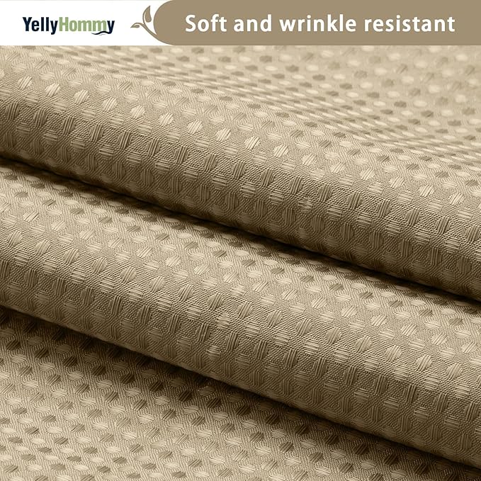 YellyHommy No Hook Shower Curtain with Snap in Liner Set Less Time Beige Waffle Shower Curtain for Bathroom 75" L x 72" W