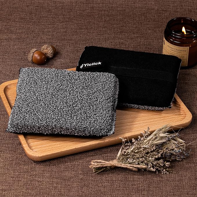 Yiclick Exfoliating Body Scrubber Exfoliator 2 Pack - Exfoliating Sponge, Shower Bath Sponge Loofah with Handle, Body Scrub Lufas Washcloth Net Brush, Dead Skin Remover for Body(Rectangle)