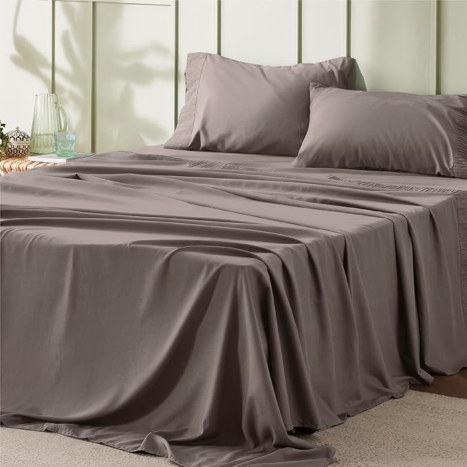 Bedsure California King Sheet Sets - 4 Pieces Soft Cal King Sheets - Breathable & Cooling - Hotel Luxury - Easy Care Polyester Microfiber Bedding for Women, Men, Taupe