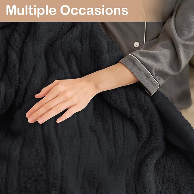 Electric Heated Blanket 6 Heating Settings & 10H Auto Off Full 72×84 Double Sided Plush Sherpa Ultra-Soft Warm Thick, Machine Washable, Fast Heating, Home Office Black