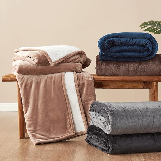 EHEYCIGA Heated Blanket Electric Blanket Twin - Heating Blanket with 5 Heating Levels & 10 Hours Auto Off, Soft Cozy Sherpa Washable Blanket with Fast Heating, 62 x 84 Inches, Camel