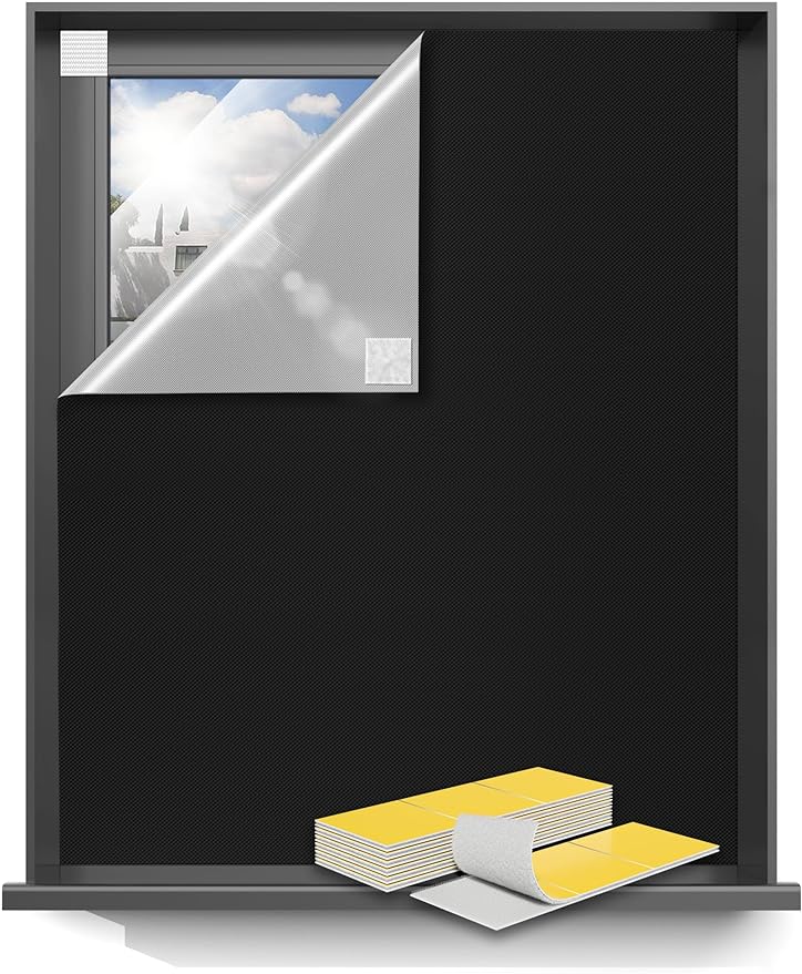 Sumobaby Blackout Curtains for Bedroom Portable 50"x57",No Drill Black Out Shades with Upgraded Hook&Loop Tapes,100% Blackout Window Cover,Easy to Cut Fit Blinds for Bedroom,Nursery(2 Panel,Black)