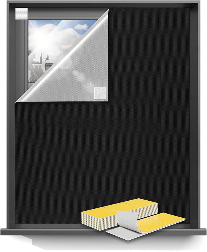 Sumobaby Blackout Curtains for Bedroom Portable 63”x59”Black Out Window Cover with Heat-Resistant Hook&Loop Tape,100% Blackout Shades,NoDrill Blinds for Windows DIY Cut Fit for Nursery&Dorm Room,Black