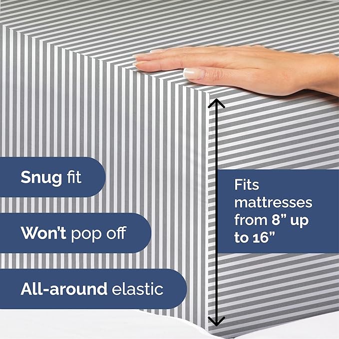 Cal King Size 4 Piece Sheet Set - Extra Soft, Breathable and Cooling Sheets - Hotel Luxury Bed Sheets for Women & Men - Deep Pockets, Easy-Fit & Wrinkle-Free Sheets - Grey Stripes Oeko-Tex Bed Sheets