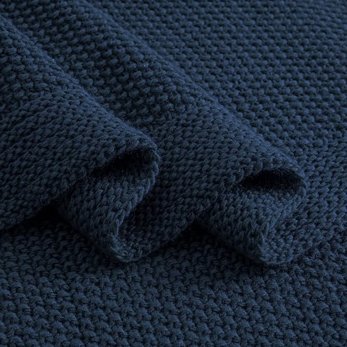 CozeCube Navy Blue Throw Blanket for Couch, Soft Cozy Cable Knit Throw for Bed Sofa Living Room, Lightweight Warm Decorative Farmhouse Christmas Blanket, 60"x80", Navy Blue