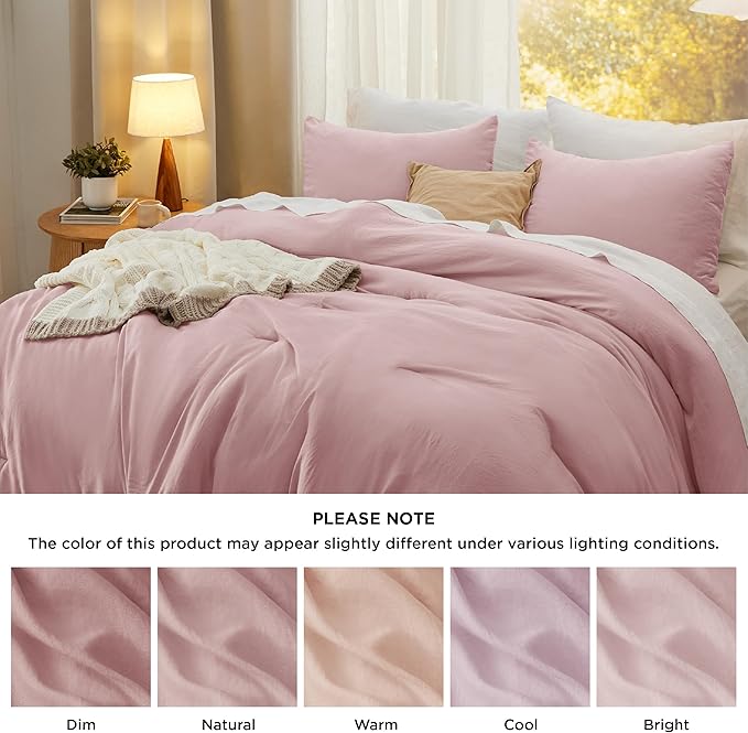 Bedsure Queen Size Comforter Set, Pink Soft Prewashed Bedding for All Seasons, 3 Pieces GentleSoft™ Warm Down Alternative Bed Set, 1 Lightweight Comforter (90"x90") and 2 Pillowcases (20"x26")