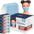 1000 Pack Blue Disposable Face Masks - Level 3 | Bulk 3 Ply Facemask Pack - Soft Breathable Latex Free Non-Woven Dust Mask with Flexible Nose Bridge & Stretchy Ear Loops (20 Packs x 50)