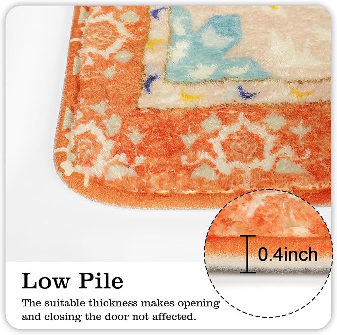 Uphome Boho Tribal Orange Cute Floral Non-Slip Machine Washable Soft Oriental Bath Mats for Sink Shower Doormat Tub, 20x31 inch