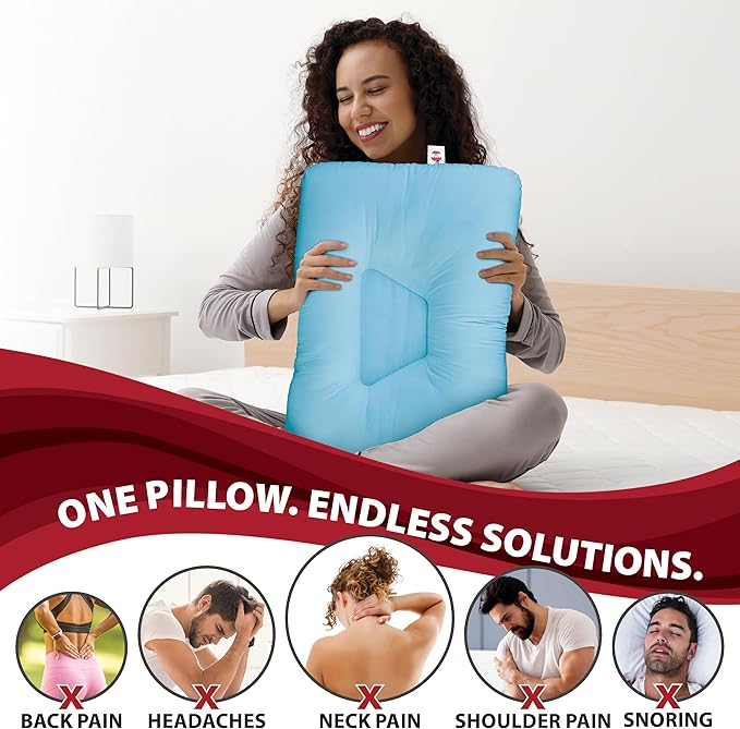Core Products Tri-Core Cervical Support Pillow – Firm Orthopedic Neck Pillow for Pain Relief, Great Gift for Back and Side Sleepers – Ergonomic Contour Pillow – Assembled in USA, Full Size, Blue