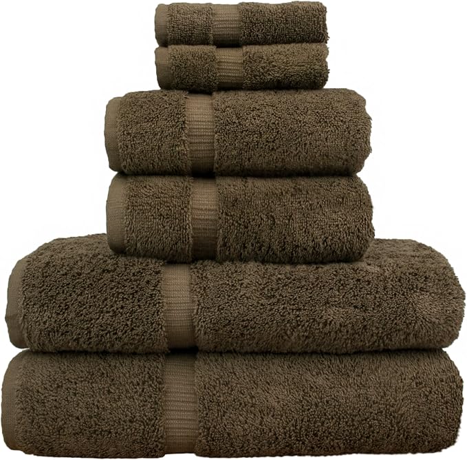 BC BARE COTTON Luxury Hotel & Spa Quality Collection, Highly Absorbent & Quick Dry 100% Turkish Cotton, 750+ GSM, Eco Friendly Towel, Dobby Border Towels (6 Piece, Cocoa)
