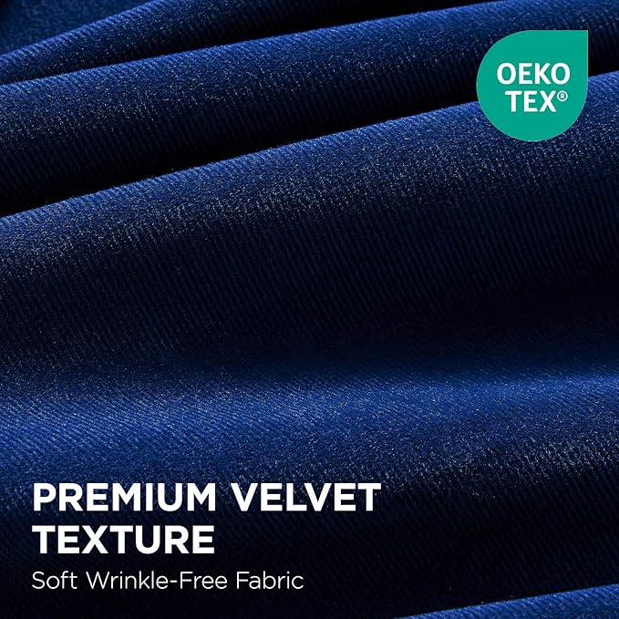 Joydeco Royal Blue 100% Blackout Curtains 108 Inch 2 Panels, Luxury Thermal Royal Blue Velvet Curtains for Bedroom Living Room, Soundproof Blackout Window Drapes, Grommet Top (52W x 108L)