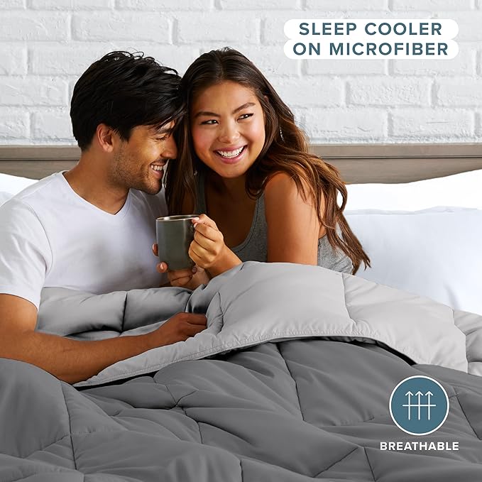 Bare Home Oversized King Comforter - Reversible Colors - Goose Down Alternative - Ultra-Soft - Premium 1800 Series - All Season Warmth - Bedding Comforter (Oversized King, Grey/Light Grey)