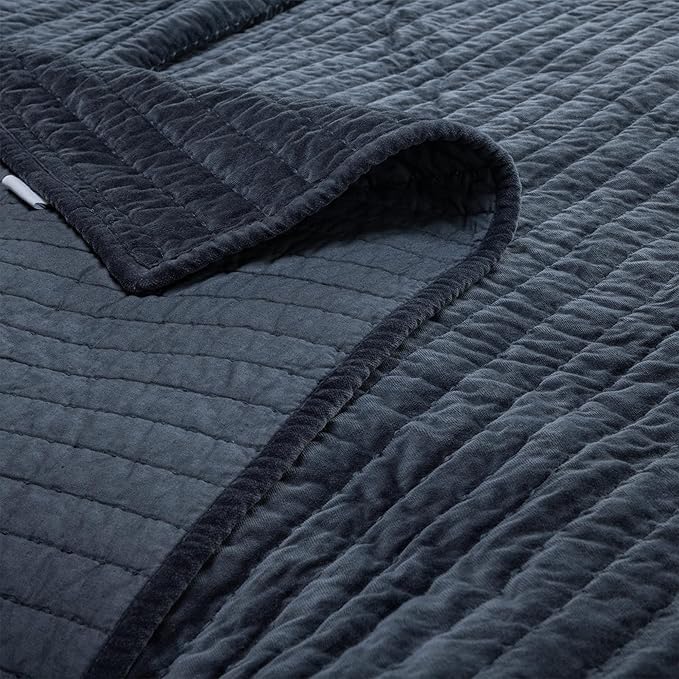 Elegant Life Home Reversible Royal Cotton Velvet Pic-Stitch Bedding Quilt - Queen Quilt - 88" x 92", Dusty Blue