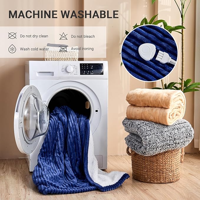 Heated Blanket Electric Full, Soft Flannel Heating Blanket with 8 Hours Auto Off 10 Fast Heating Levels Machine Washable Sherpa Heated Blanket with Overheating Protection