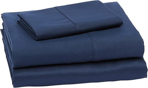 Amazon Basics Lightweight Super Soft Luxury Wrinkle Free Breathable Microfiber 3 Piece Fitted Sheet Set with 14-Inch Deep Pockets, Twin XL, Navy Blue, Solid