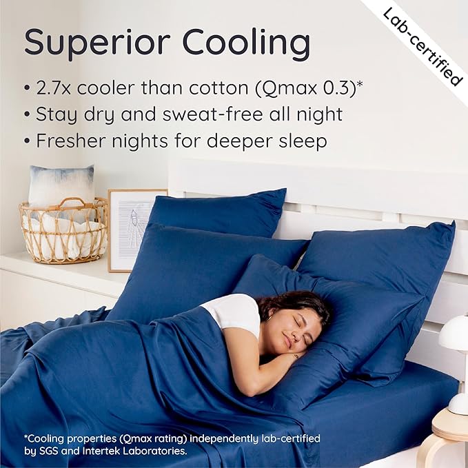 Bambaw Queen Sheet Set 6pcs – 100% Viscose Derived from Bamboo Bed Sheets Queen Size, Breathable Cooling Sheets, Luxury Sheets, Buttery Soft Bed Sheets, Deep Pockets Fits Up to 16'' (Navy Blue)