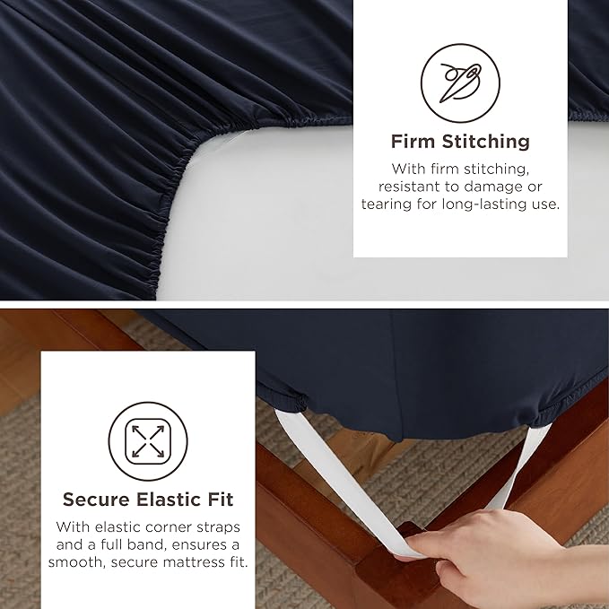 Bedsure Twin XL Sheets Dorm Bedding, GentleSoft Breathable Extra Long Twin Sheets & Pillowcases, Moisture Wicking Cooling, Deep Pocket Fits Mattress Up to 21 Inches Thick, Navy