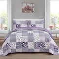 Mybedsoul Purple Quilt Set Twin Size, 2 Pieces Plaid Floral Bedspread Set Patchwork Reversible Bedding Set Microfiber Lightweight Bedspread Coverlet Set for All Season 68"x86"