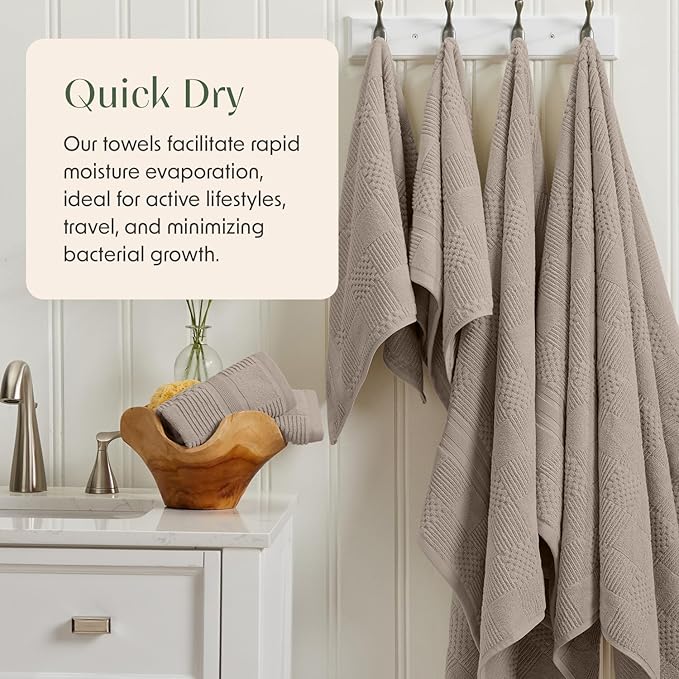 Springtree Home 100% Cotton Bathroom Towel Set | 6 Piece Set - Brown Bath Towels | Geometric Textured Design | Absorbent & Quick-Dry | Oeko-TEX® Standard 100 Cotton | Myla Collection - Cobblestone