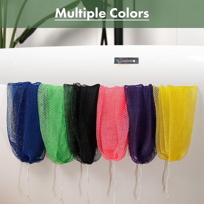 African Net Sponge Authentic with Handles (Set of 2), African Exfoliating Net Sponge, Exfoliating Body Scrubber Bath Sponge - Bathing Accessories with Storage Bag (Rose & Bright Yellow)