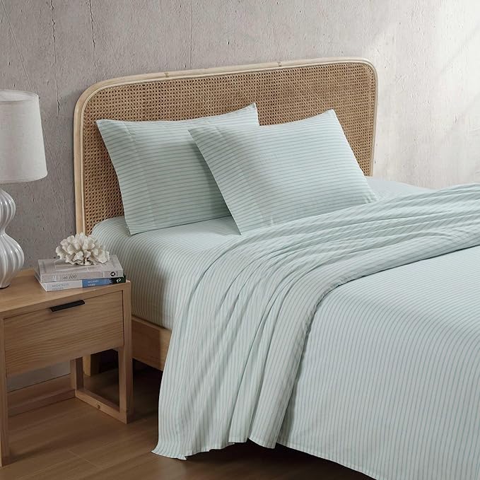 Tommy Bahama - Queen Sheet Set, Cotton Percale Bedding Set, Super Soft, Oeko-Tex Certified (Cool Beach Stripe Turquoise, Queen)