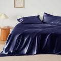 Bedsure Satin Sheets Full Size - 4 Piece Silky Bedsheets with 15 Inches Deep Pocket Fitted Bedsheet,1 Flat Sheet, 2 Satin Pillowcases, Good for Hair & Skin (Full, Navy)