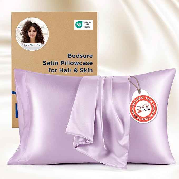 Bedsure Satin Pillowcases, Similar to Silk Pillow Cases Queen Size Set of 2, Pillow Case for Sleeping Women with Envelope Closure, Gifts for Women Men, Lavender, 20x30 Inches, 2pcs