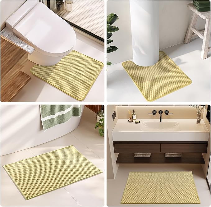 Large Bathroom Rugs Non Slip Washable Bath Rugs Super Absorbent Bathroom Rug Thin Quick Dry Low Pile Bath Mats, Yellow 36"x60"