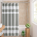 Madison Park Shower Curtain Waffle Weave Striped Pieced Design Fabric Shower Curtain with 3M Scotchgard Moisture Management Premium Spa Quality Modern Shower Curtains for Bathroom Stall 54"x78" Grey