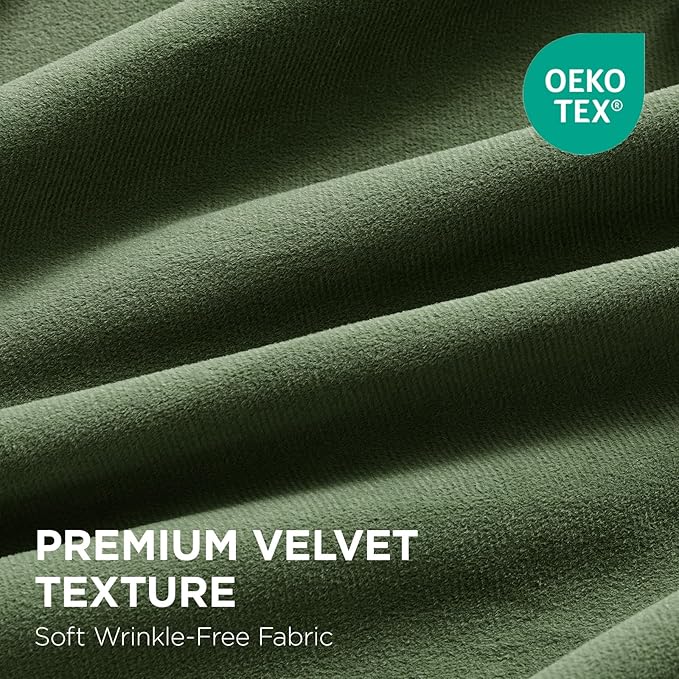 Joydeco Olive Green 100% Blackout Curtains 72 Inch 2 Panels, Luxury Thermal Green Velvet Curtains for Bedroom Living Room, Soundproof Blackout Window Drapes, Rod Pocket & Back Tab (52W x 72L)
