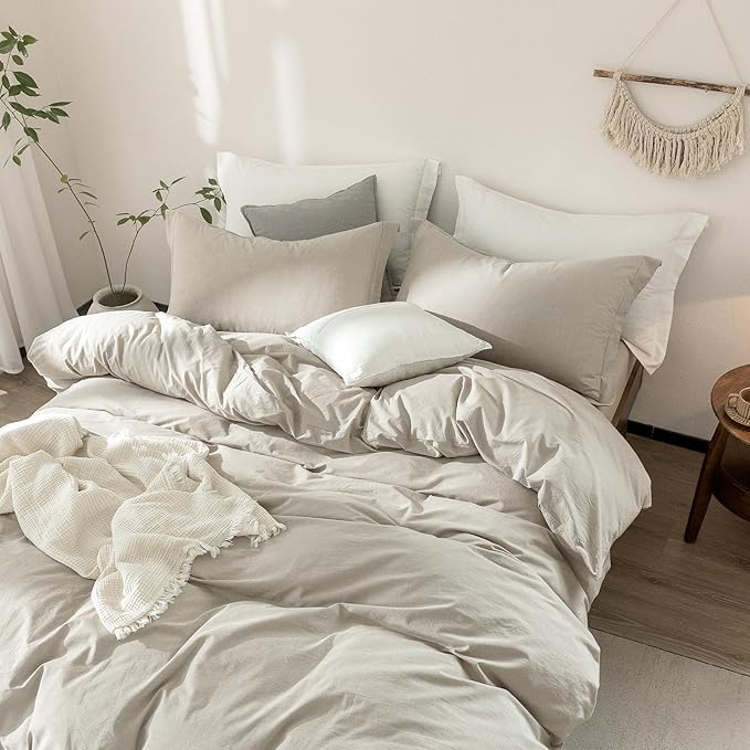 Linen Grey Duvet Cover Oversized King Size 120inch x 98inch,100% Washed Cotton Duvet Cover with Zipper Closure and 2 Pillowcases, Color of New Nature Linen