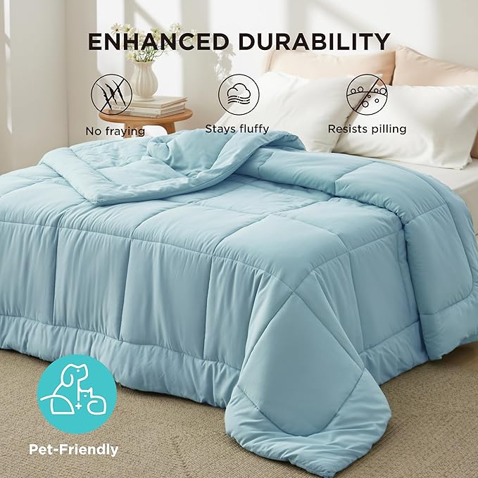 Bedsure Comforter Duvet Insert - Quilted Comforters Oversize Queen, All Season Duvet, GentleSoft Down Alternative Bedding, with 8 Tabs, Gifts for Women/Men, Light Spa Blue, Oversize Queen 98x98Inches