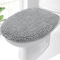 OLANLY Soft Chenille Bathroom Toilet Lid Cover, Machine Washable Seat Covers, 17.5x15, Stays in Place Rubber Backing, Fits Most Round, Elongated and Oblong Lids, Accessories Decor, Light Gray