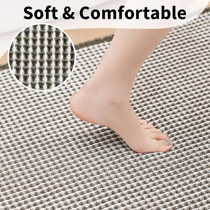 Waffle Runner Bath Mat - Long Boho Bathroom Rugs Non Slip Washable, Super Absorbent & Quick Dry, Soft Bath Mat Farmhouse Bathroom Decor, 24'' x 72'', Olive Green and White