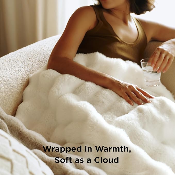 Bedsure GentleSoft Fluffy Faux Fur Blanket Twin Size, Fuzzy Soft Bubble Blanket for Couch, Faux Fur Decor for Home Bedroom Living Room, Thick Furry Cozy Gifts for Women, Cream, 60x80 Inch