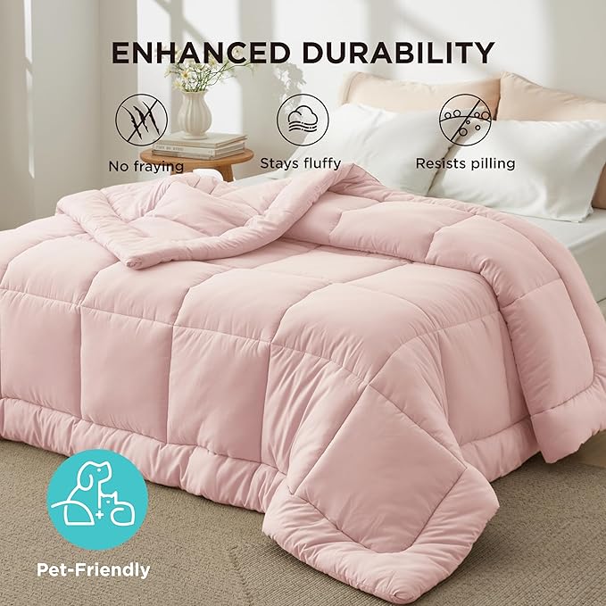 Bedsure Comforter Duvet Insert - Quilted Comforters Oversized King Size, All Season Duvet, GentleSoft Down Alternative Bedding, with 8 Tabs, Gifts for Women/Men, Pink, Oversized King 116 x 98 Inches