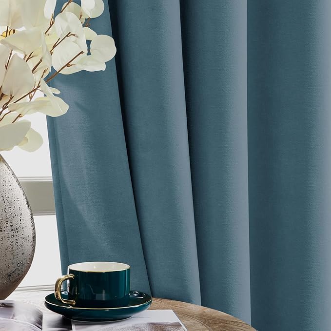 Joydeco Greyish Blue Velvet Curtains 96 Inches 2 Panels, Luxury Thermal Insulated Soft Curtains for Bedroom & Living Room, Room Darkening Velvet Drapes, Rod Pocket (52W x 96L)