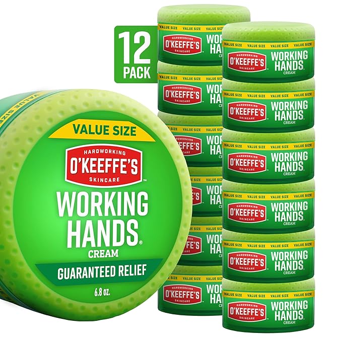 O'Keeffe's Working Hands Hand Cream for Extreme Dryness - 6.8 oz Value Size Jar (12 Pack) - Repairing Skincare for Cracked, Dry Hands