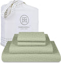 Threadmill 500 Thread Count King Size 4 Pc Luxury Cotton Bed Sheet Set, Jacquard Floria Sage Green, Silky Soft Sheets with 16" Elasticized Deep Pocket, 2 Pillowcases & Free Tote Bag