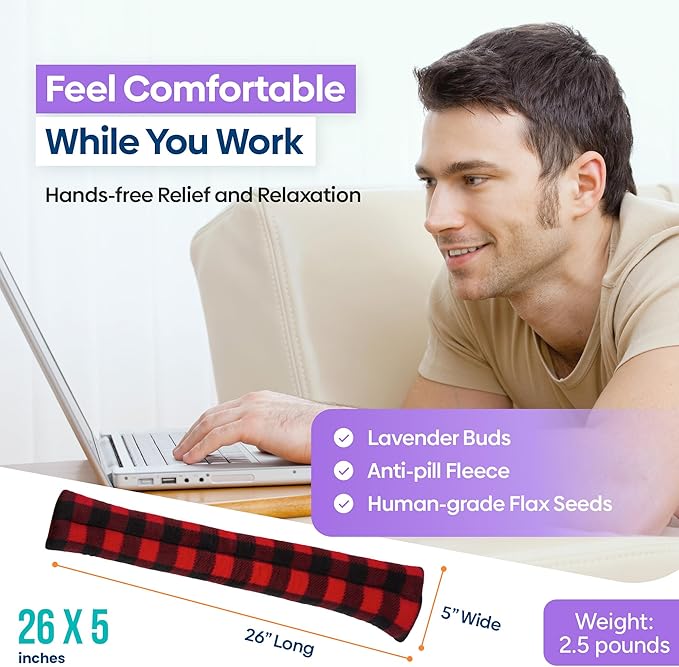 SunnyBay Microwave Heating Pad, Microwavable Heated Neck and Shoulder Wrap, Soothing Weighted Moist Heat or Ice Pack with Flaxseed and Lavender, 26x5 Inches, 2.5 lbs, Buffalo