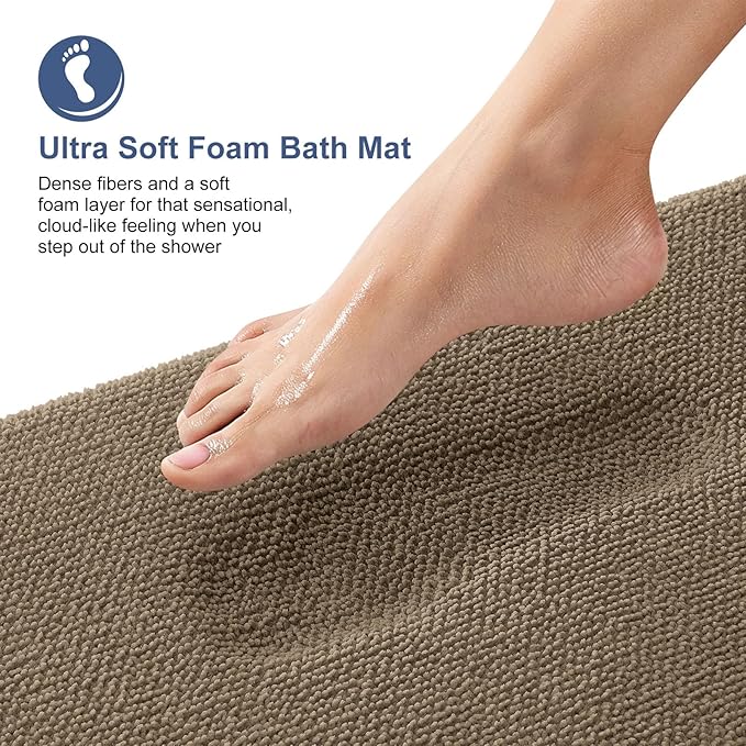 OLANLY Thick Memory Foam Bath Mat Rug 59x24, Extra Soft Absorbent Bathroom Rug, Quick Dry Bath Mats, Non-Slip, Machine Washable Carpet for Bathroom, Tub and Shower, Home Decor Accessories, Tan