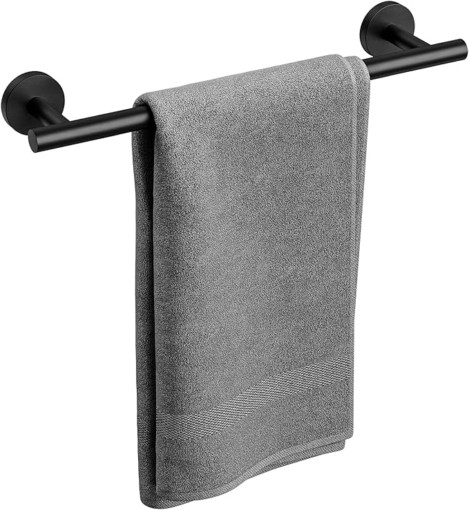 Matte Black Towel Bar, 16 Inch Bathroom Towel Rack, Towel Holder Wall Mounted, Thicken SUS304 Stainless Steel Towel Rod Modern Home Decor (Total Length 18-Inch)