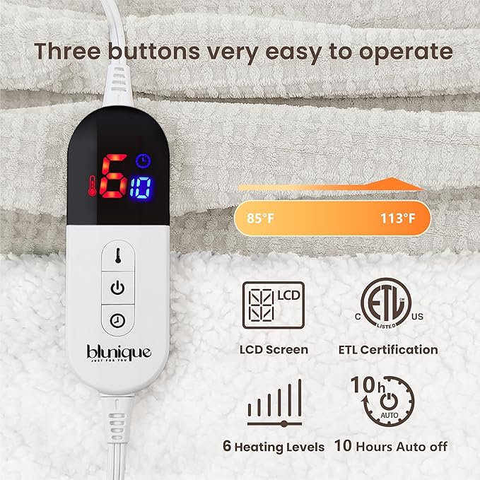 Heated Blanket Electric Blanket Twin Waffle, 62x84 Inches Sherpa Fleece Fast Heating Blanket 6 Heating Levels & 10 Hours Auto Off ETL Certification,Beige Twin