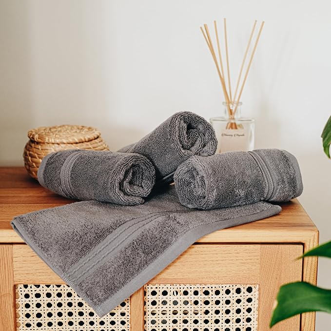 Milara Turkish Super-Plush Wash Cloths Set 4-Piece | Premium 100% Cotton Washcloths Absorbent, Durable with Hanging Loops | Anthracite (Dark Gray) Bath Washcloths, (13 x 13 Inch)