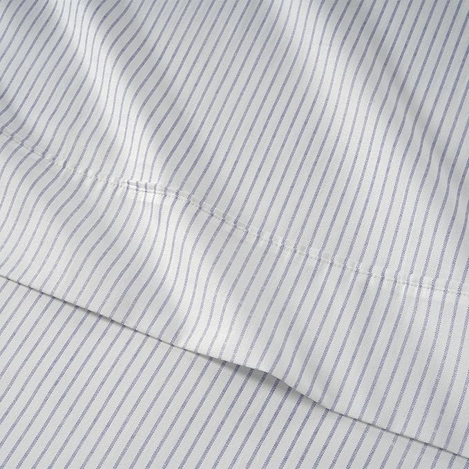 LANE LINEN King Sheet Set – 450 Thread Count Long-Staple 100% Cotton King Size Sheet Set, Sustainably Oeko-Tex Certified, Soft Silky Sateen Finish, 15" Deep Pocket Fitted Sheet – Ticking Stripe