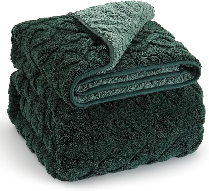 Wemore Weighted Blanket for Adults Twin Size 20 lbs, Dual Sided Soft Fuzzy Jacquard Sherpa Weighted Blankets for Sleeping, Cozy Fluffy Knitted Heavy Blanket for Couch Bed, Dark Green, 60 x 80 inches