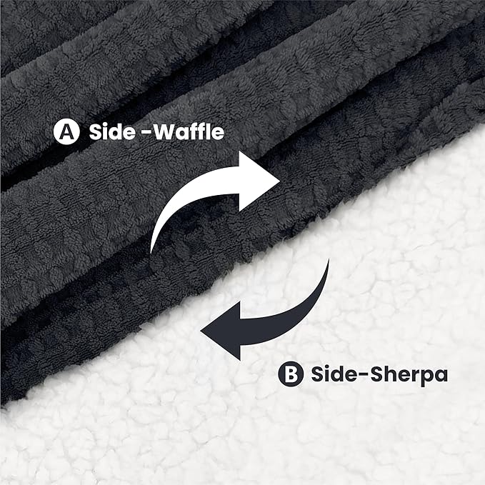 Heated Blanket Electric Blanket King Waffle, 90x100 Inches Dual Controllers Sherpa Fleece Fast Heating Blanket 6 Heating Levels & 10 Hours Auto Off ETL Certification,Charcoal Grey King