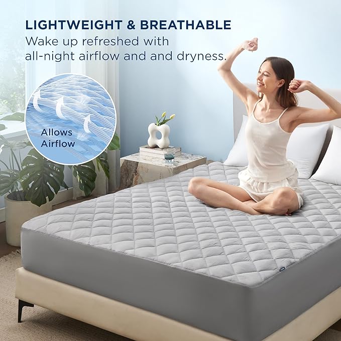 Bedsure Full Size Mattress Protector, Quilted Mattress Topper Full with Deep Pocket up to 22 Inches, Soft Breathable Bed Cover, Waterproof Bed Pad for Home, Bedroom, Hotel - Grey