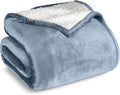 Bare Home Sherpa Fleece Blanket - Full/Queen Size - Blanket for Bed, Sofa, and Couch - Warm & Lightweight - Fluffy & Soft - Reversible (Full/Queen, Dusty Blue)